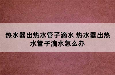 热水器出热水管子滴水 热水器出热水管子滴水怎么办